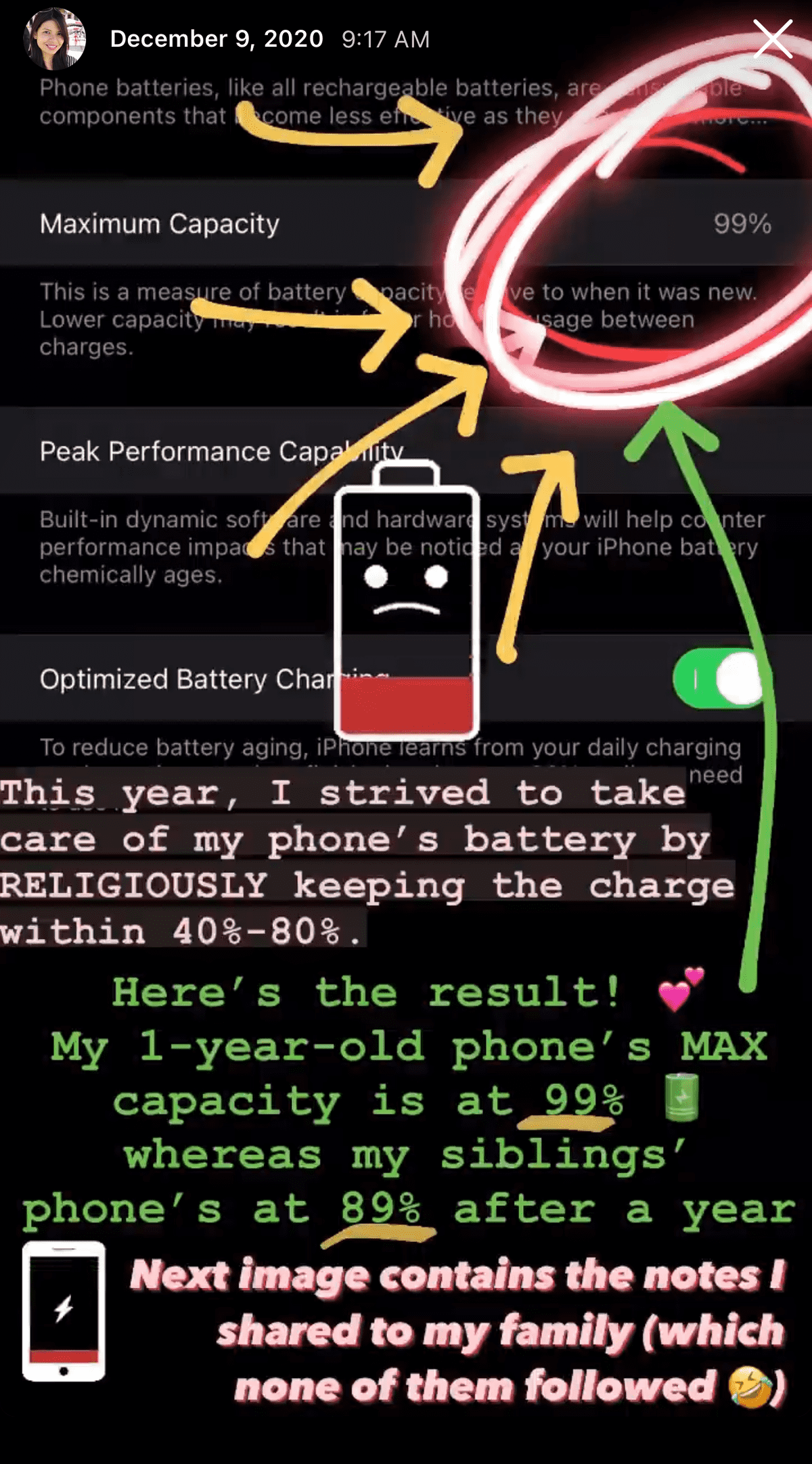 Maximum Battery Capacity is at 99%