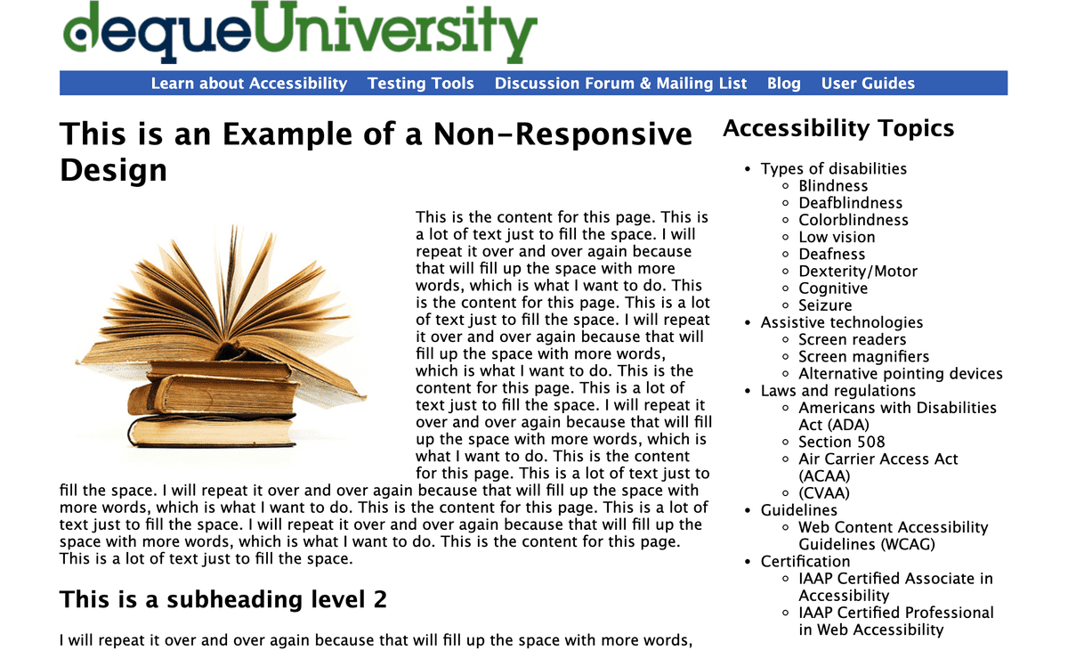 Non-responsive Website - web view