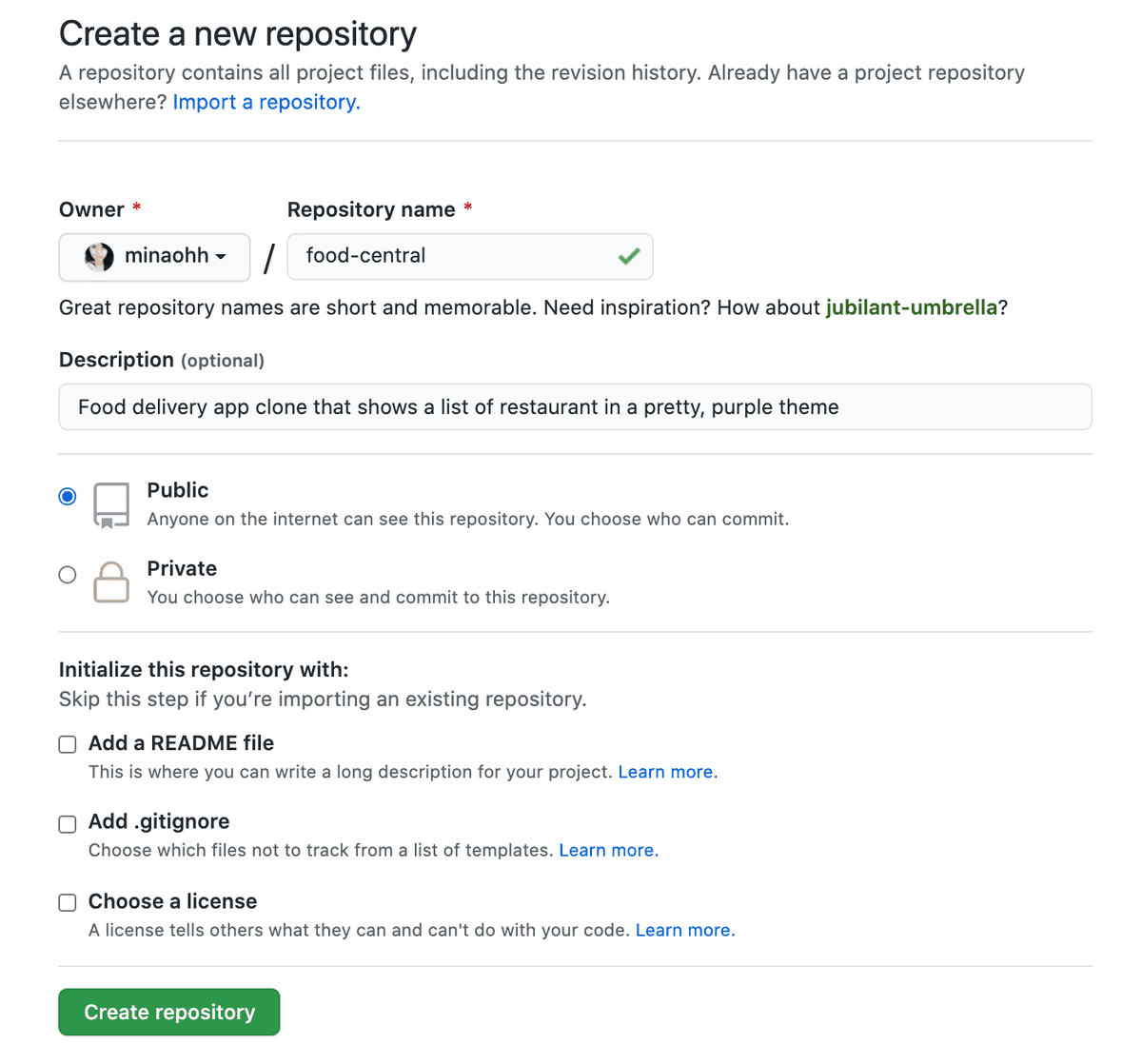 New Repository Form
